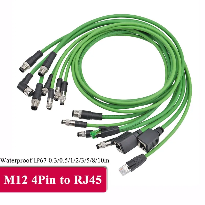 Waterproof M12 4Pin D-Type to RJ45 Ethernet Cable Industrial Grade 4pin Connector Network Wire 4-core D-coding Sensor Line 1-20M
