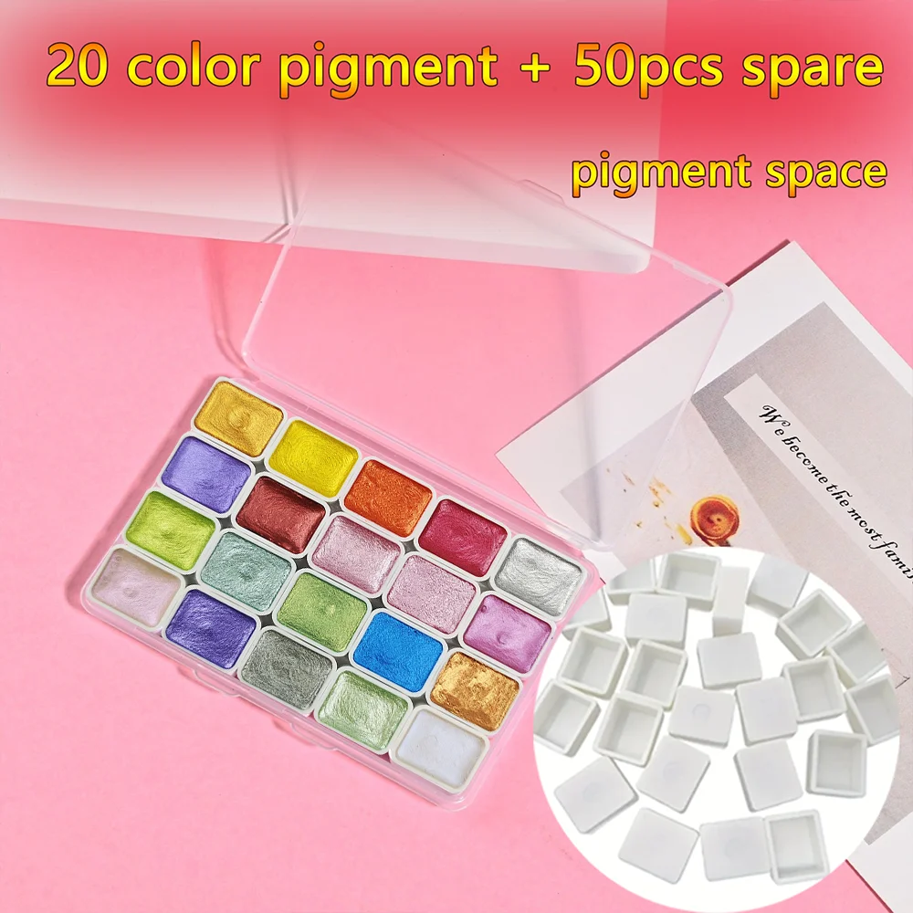 

50pcs White Plastic Empty Watercolor Pigment Box With 20 Colors Watercolors Pigment, Suitable for Watercolor and Acrylic Color