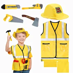 3-7Y Toddler Construction Worker Costume Repairman 5PC Toy Dress Up Costume Play House Set Best Gift for Kids on Halloween
