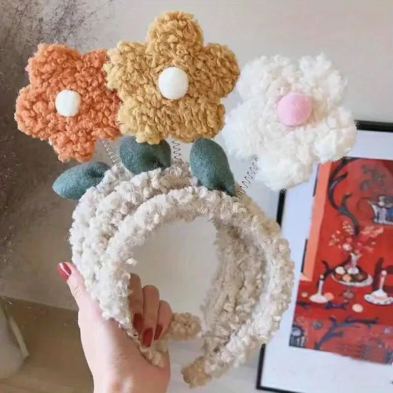 

Candy Color Wool Headband with Floral Embroidery – Non-Slip Face Washing Headband for Women, Cute Daily Hair Accessory