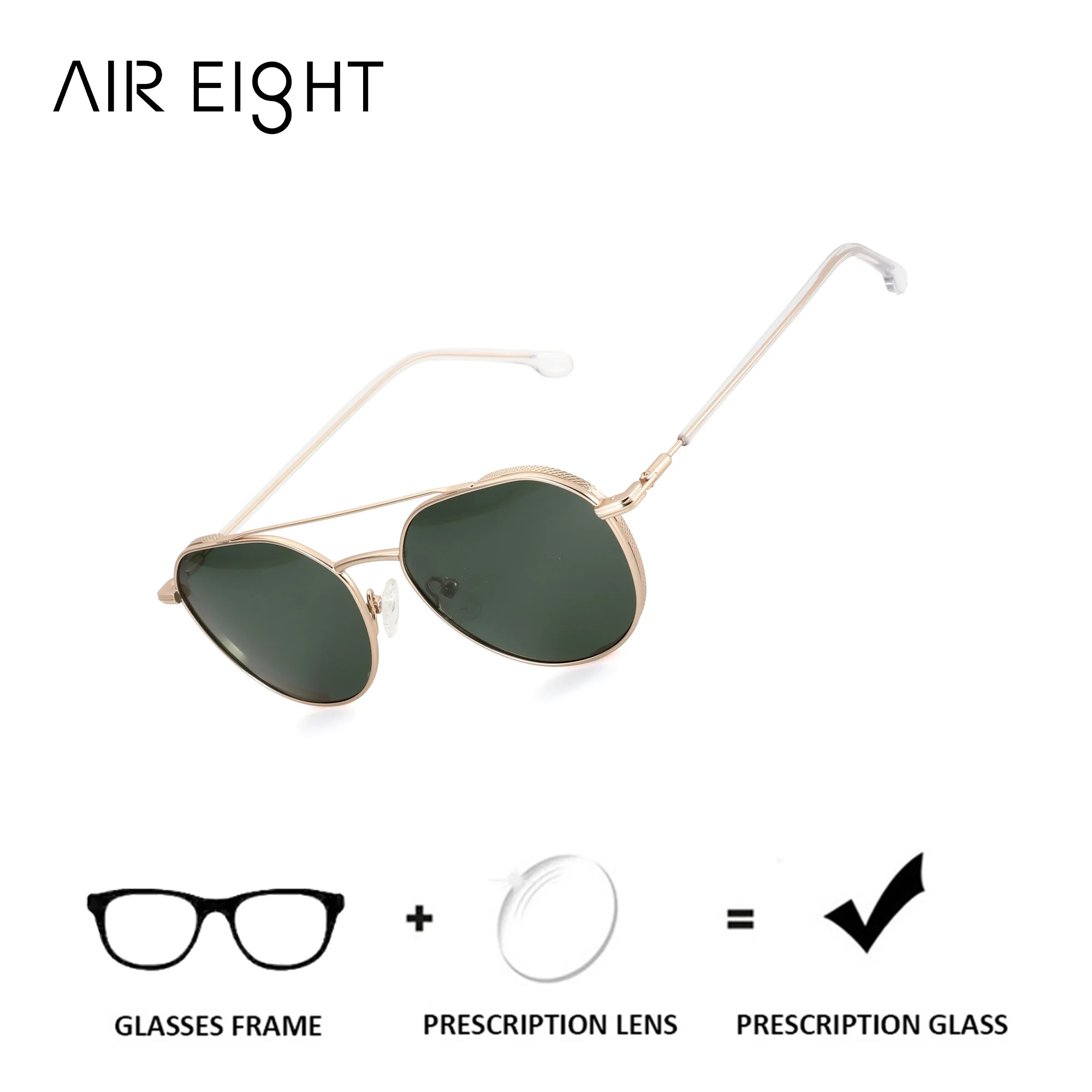 AIR EIGHT L For Male Double Bridge Aviator Metal Prescription Sun Glasses Progressive Polarized UV400 TAC Trip Eyewear