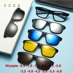 VCKA Magnet Clip on Myopia Sunglasses Customize Glasses Frame Square Lens Men Women Sports Prescription Eyewear -0.5 to -10