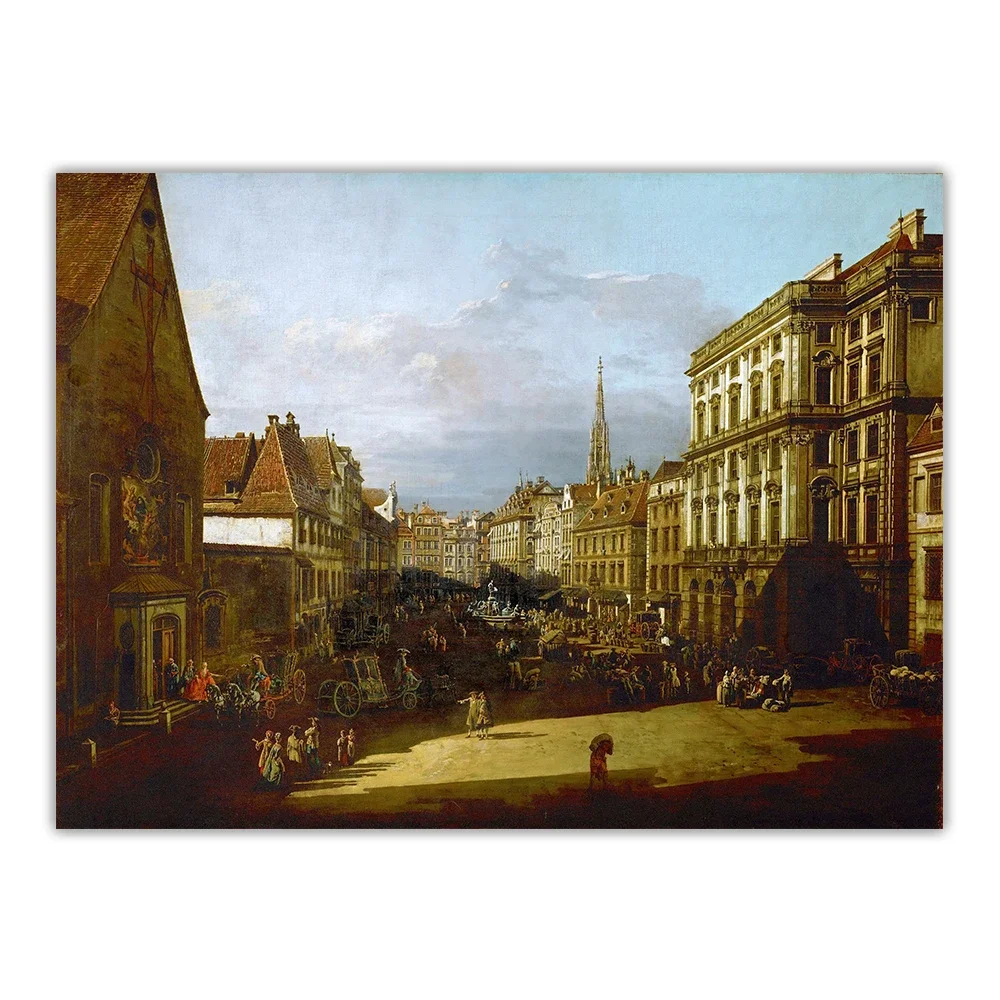 سيتون برناردو بيلوتو 《عرض فيينا، Mehlmarkt شاهد من جنوب غربي نحو شمال شرق》ديكور لوحة زيتية قماشية