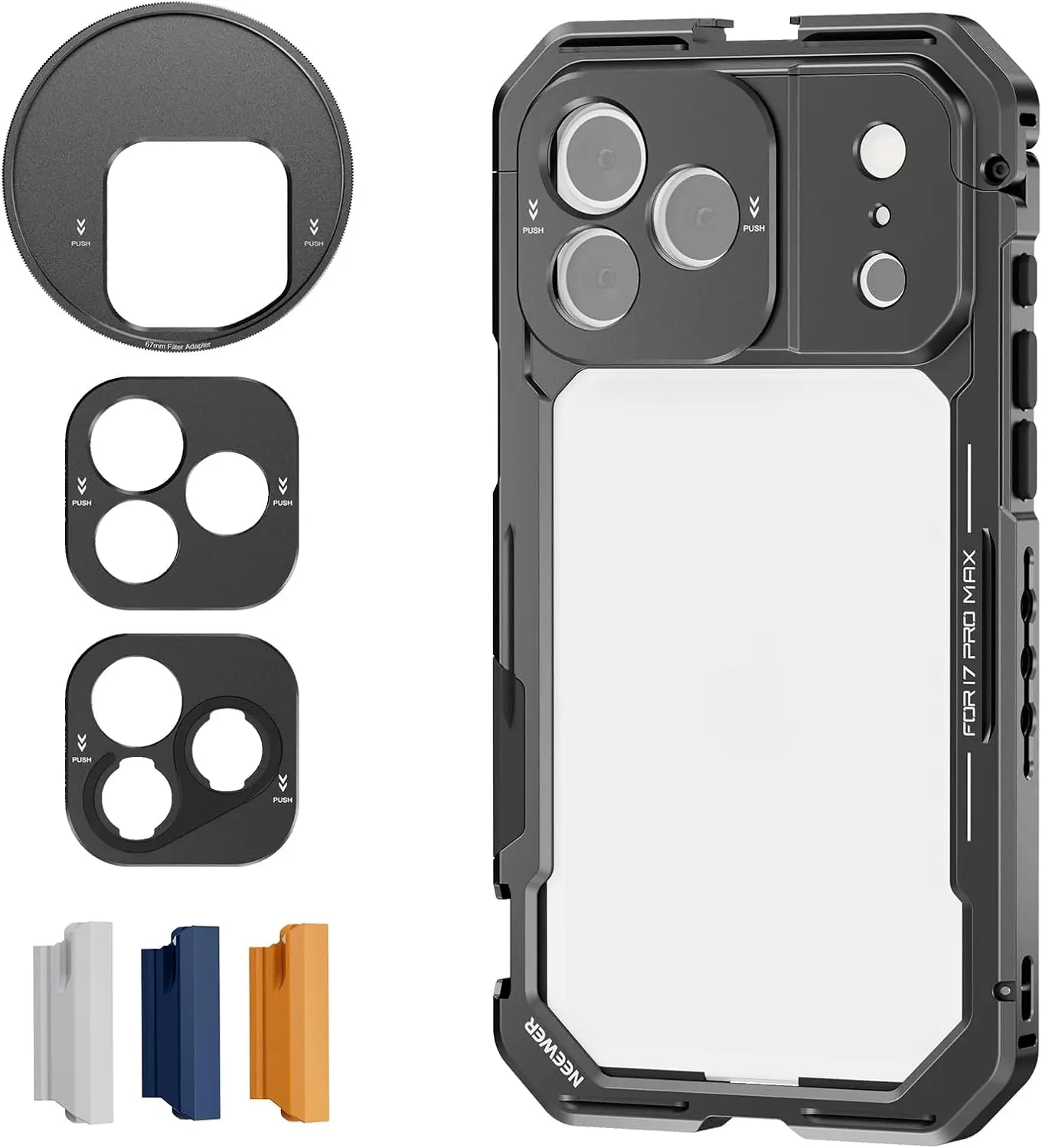 NEEWER Telefonkäfig kompatibel mit iPhone 17 Pro/Pro Max, Schnellverschluss-Video-Rig-Stabilisator-Zubehör mit 67 mm Filterring – Detail 1
