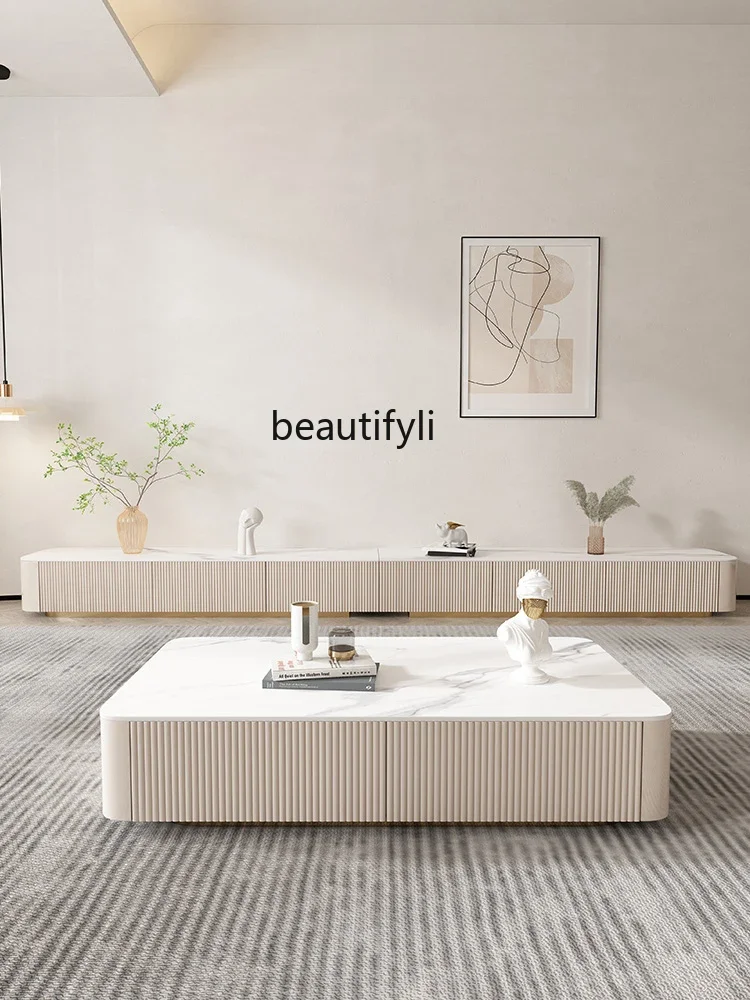 

cn8350 LHY yj Light Luxury Stone Plate Floor Cabinet Coffee Table Modern Minimalist Solid Wood Storage Low Cabinet