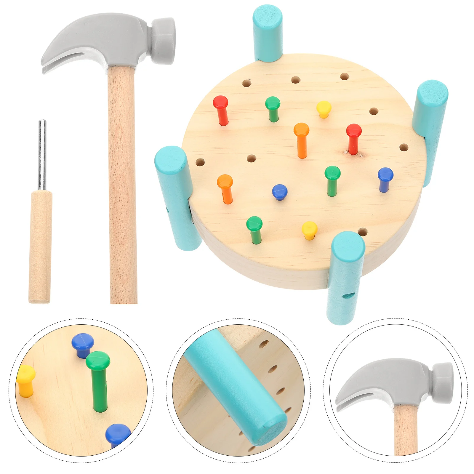 1 conjunto de unhas de madeira batendo martelar crianças aprendendo bancada durável seguro superfície lisa cor brilhante prego batendo