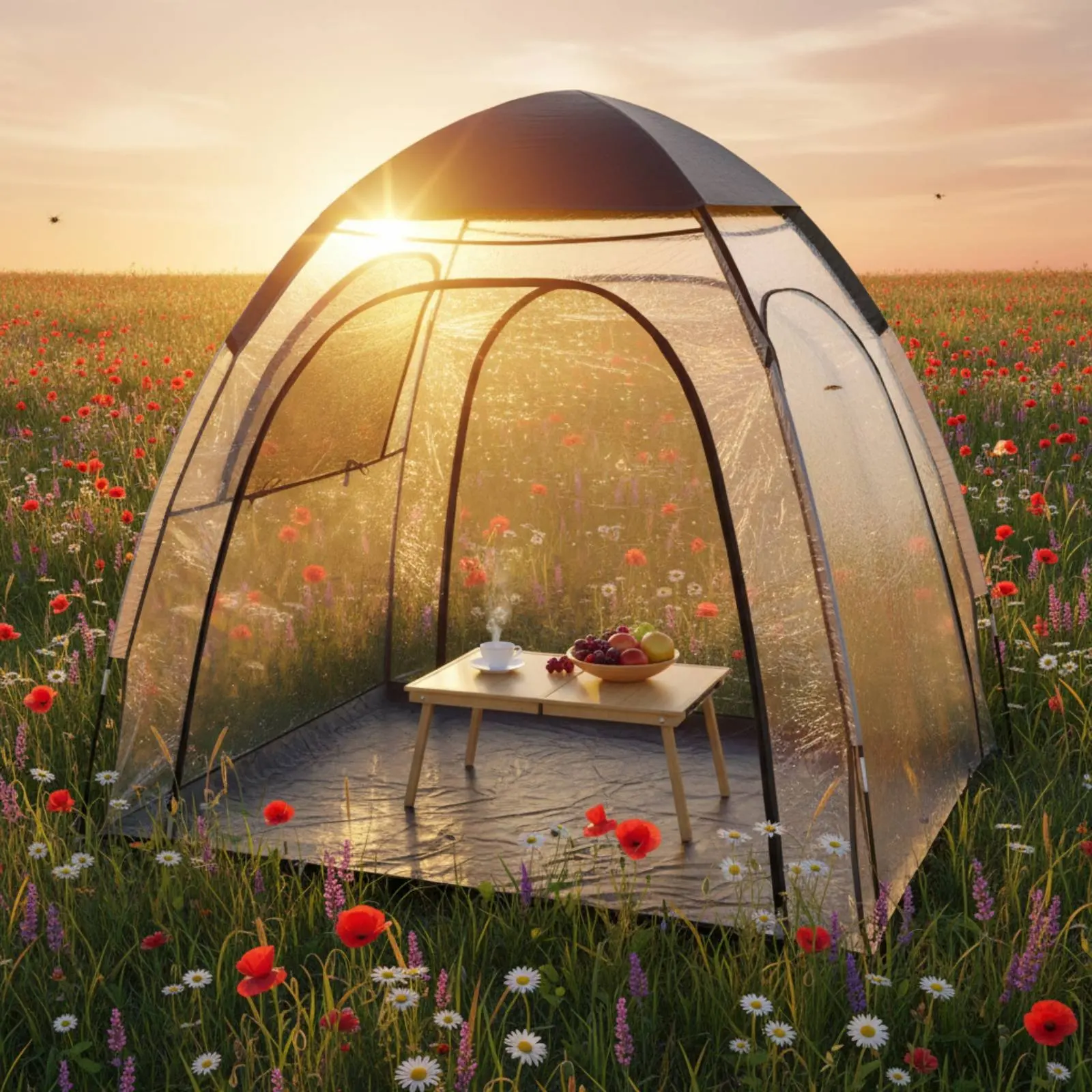 Transparent Camping Tent Rainproof Clear Rain Tent Portable Instant Shelter Warm Camp Gear Thickened PVC for Campers, Fishing image 5