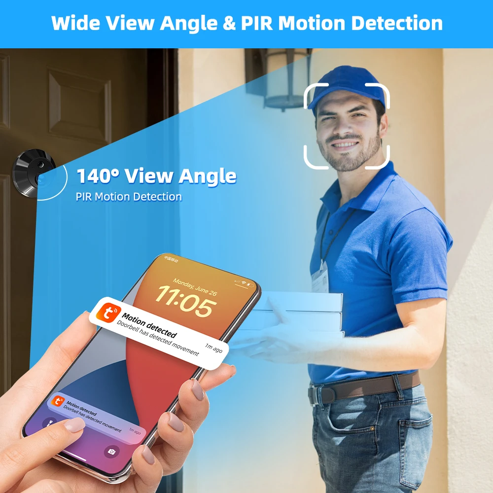 Mini Smart Life Tuya 3MP 140° Wide View 2.4Ghz WiFi Magic Door Peephole Eye PIR Digital Door Viewer Battery Camera Alexa Google