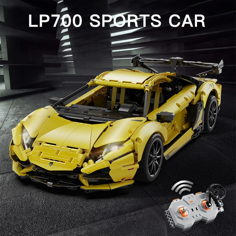 Technical Racing Yellow Car Aventador LP700 Supercar Sports Race Car Model 1805 PCS 1:8 Building Blocks Gift for Adults Birthday