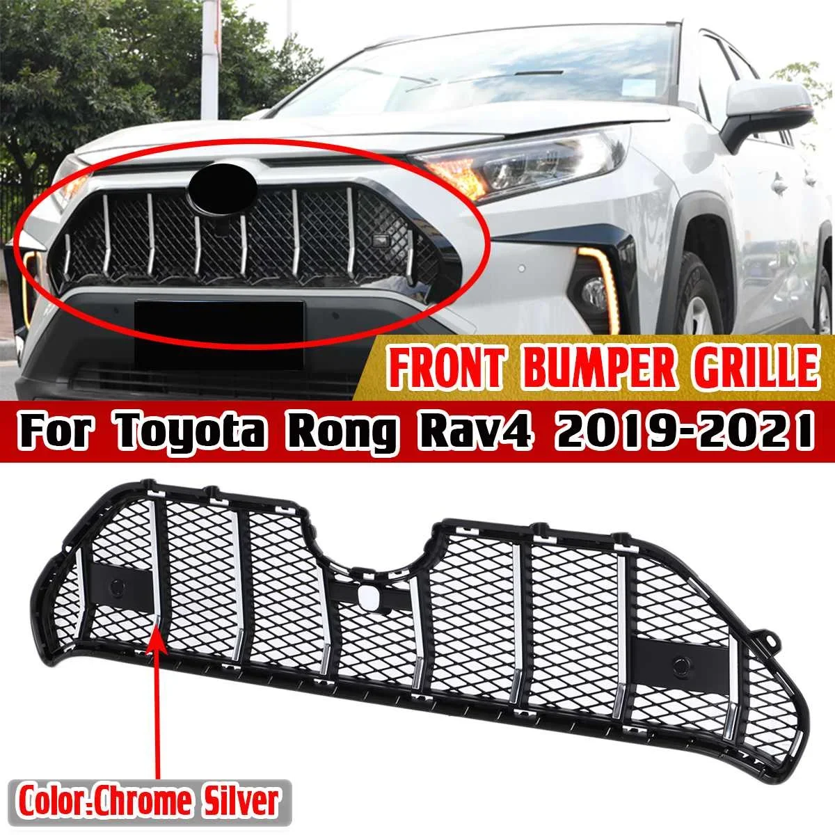 

ABS Chrome Silver RAV4 Car Front Bumper Mesh Grille Grill For Toyota For Rong Rav4 2019 2020 2021 Grille Grill For Toyota RAV4