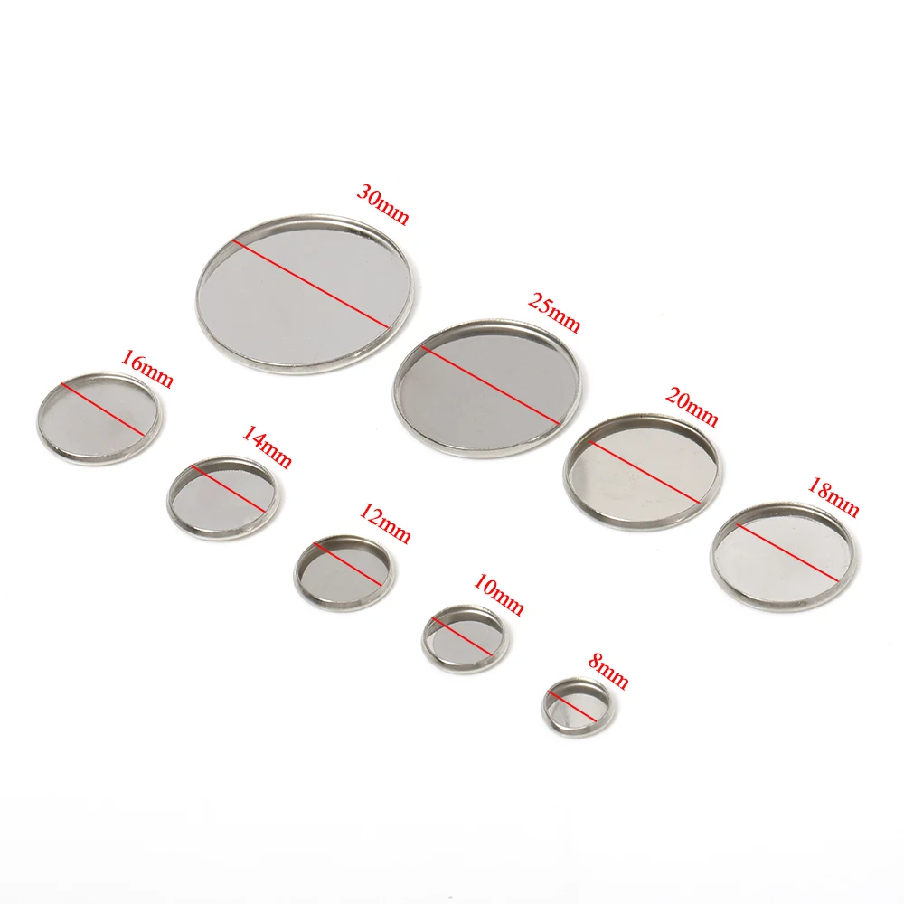 20pcs Stainless Steel Cabochon Cameo Base Round Bezel Tray Blank Base Fit 6-30mm Cameo Base Settings for Jewelry Making DIY
