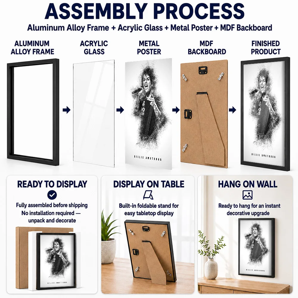 Billie Joe Armstrong Singing Framed Aluminum Metal Poster Personalized Sketch Drawing Wall Art For Home Studio And Record Room