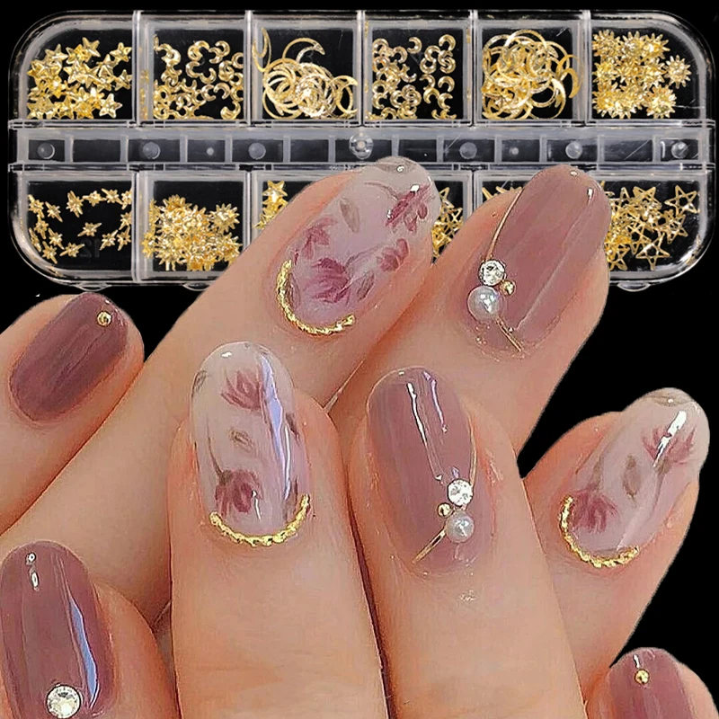 12 Roosters 3d Star Moon Nail Arts Sieraden Maken Diy Steentjes Ambachten Manicure Decoratie Charme Goud Gemengde Nagel Onderdelen Benodigdheden