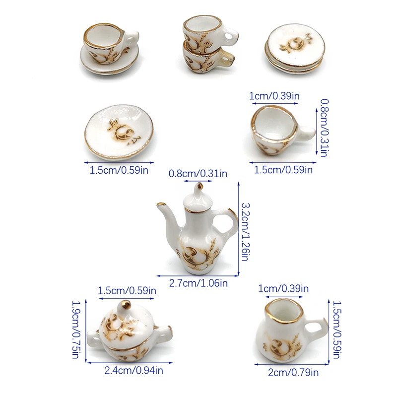NUEVO Juego de Té y Vino en Miniatura para Casa de Muñecas 1:12, 11 Piezas, Cerámica, Color Marrón, Taza de Té, Copa de Vino, Modelo Decorativo, Juguete