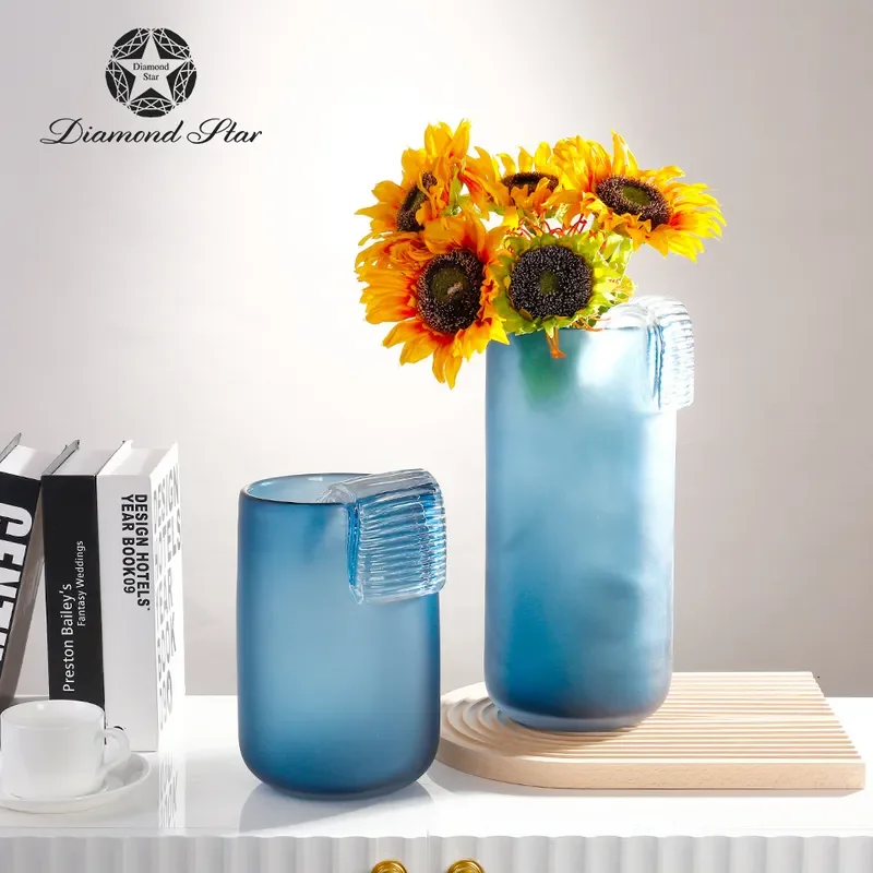 for Diamond Star Handmade Glass Vase Modern Colorful Home Decor Light Luxury Craft Decoration Blue