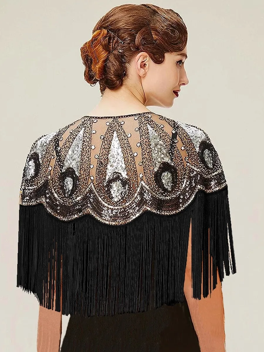 Women's Shiny Sequins Lace Mesh Pashmina Female Spring Summer Vintage Performance Sunscreen Shawl Cloak Collar R2647