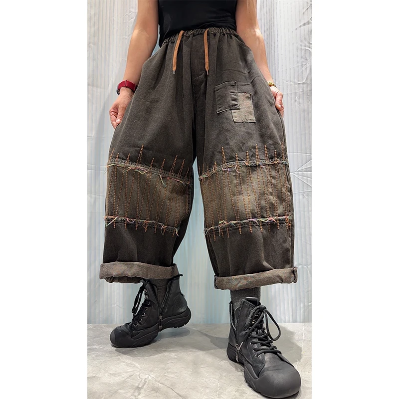 Masss Wasss 2026 Korean Fashion Embroidery Design Jeans Womens Loose Casual Denim Wide Leg Pants Ladies Classic Vintage Trousers