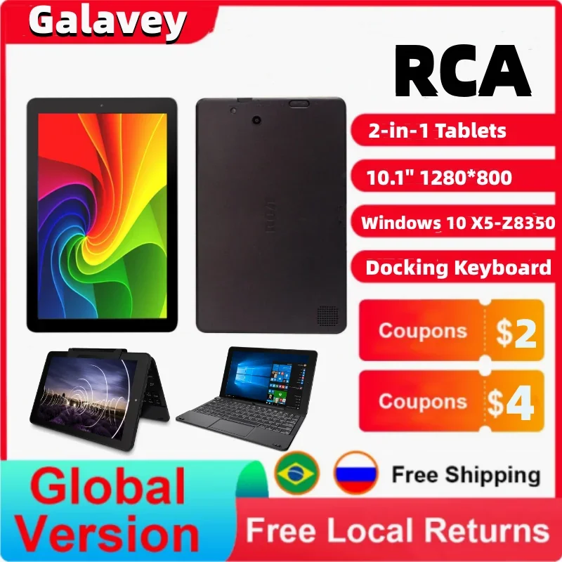 10.1'' RCA Windows 10 Tablets PC Quad Core 2GB DDR RAM 32GB ROM Intel Atom X5-Z8350 1280x800IPS Tablet