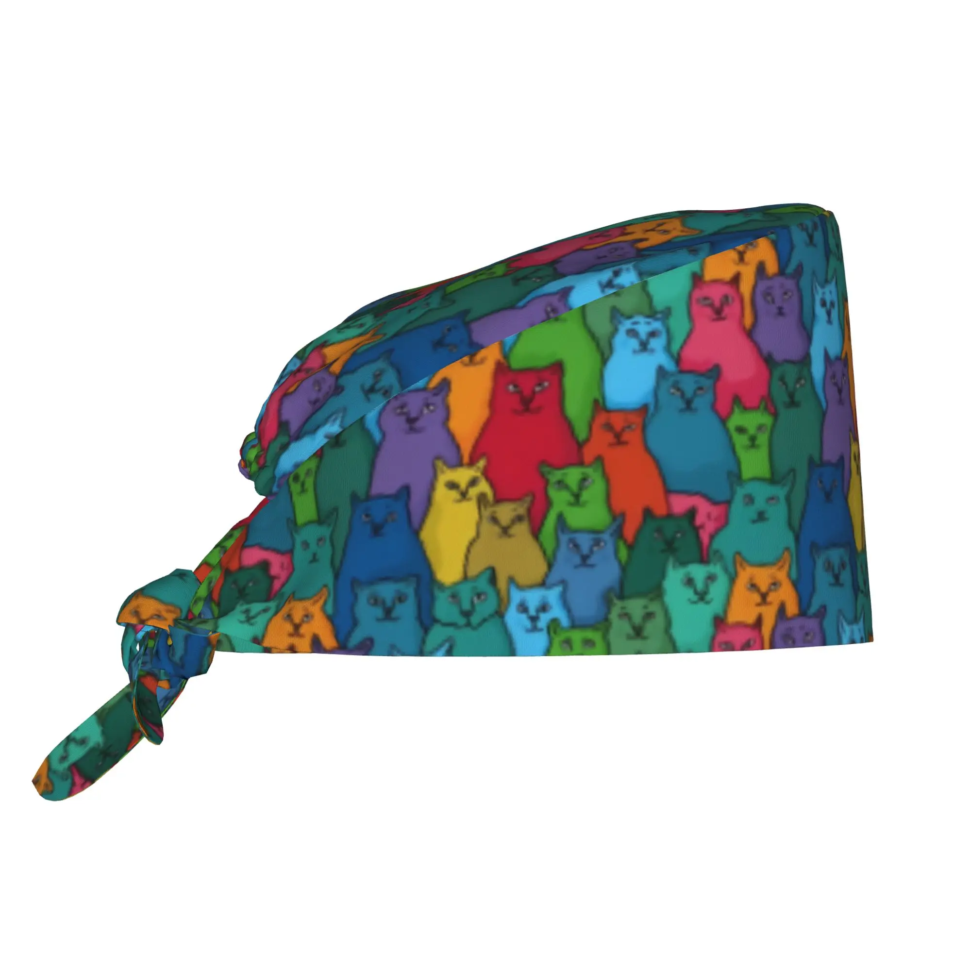 Cat Seamless Pattern Colourful Creative  Cleaning Working Cap Cool Unisex  Scrub Cap Surgicals Hat Nurse Scrubs Hat For Dentist