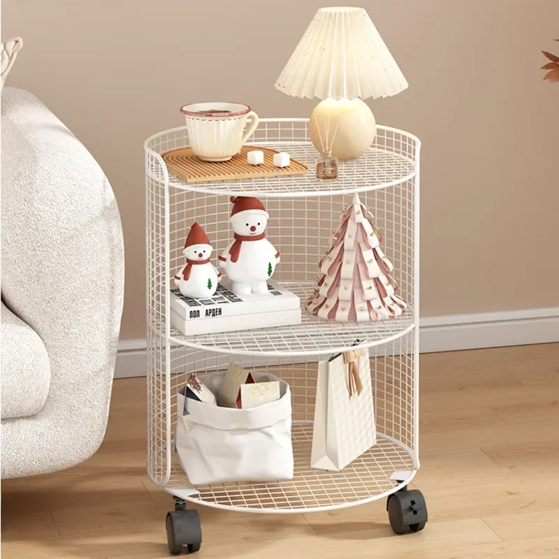 Removable Small Bedroom NightstandMultilayer Round Auxiliary Cart With Wheels for Easy Movement Enhancing Room Utility