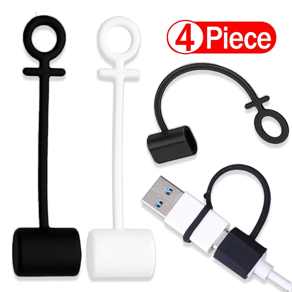 1-4pcs Universal Silicone Anti Lost Protection Lanyard Accessories Cable Converter Strap Tether for Lightning Type C Micro USB