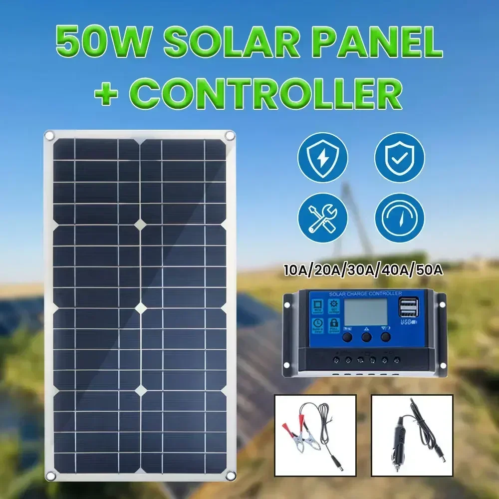 BMAD 50W Solar Panel Dual USB Output Solar Cells Poly Solar Panel 10/20/30/40/50A Controller for Car Yacht Battery Boat Charger