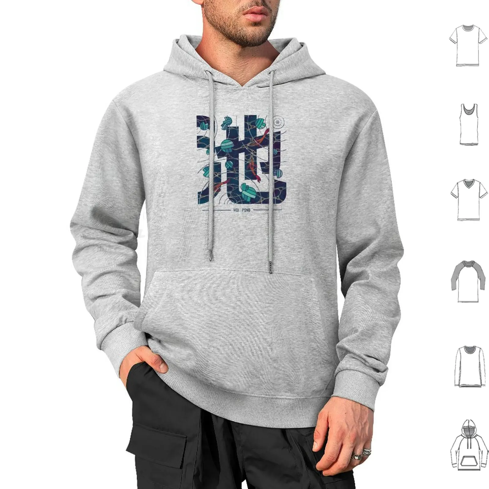

Koi Pond Kanji Hoodies Long Sleeve Kanji Koi Carp Japan Japanese Fish Pond Calm Lake Water Lilypads Waves Ripples