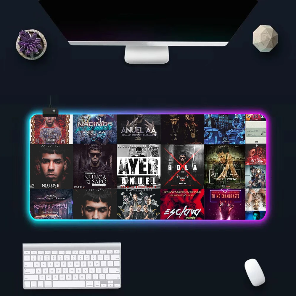 Anuel AA RGB Pc Gamer Keyboard Mouse Pad Mousepad LED Glowing Mouse Mats Rubber Gaming Computer Mausepad