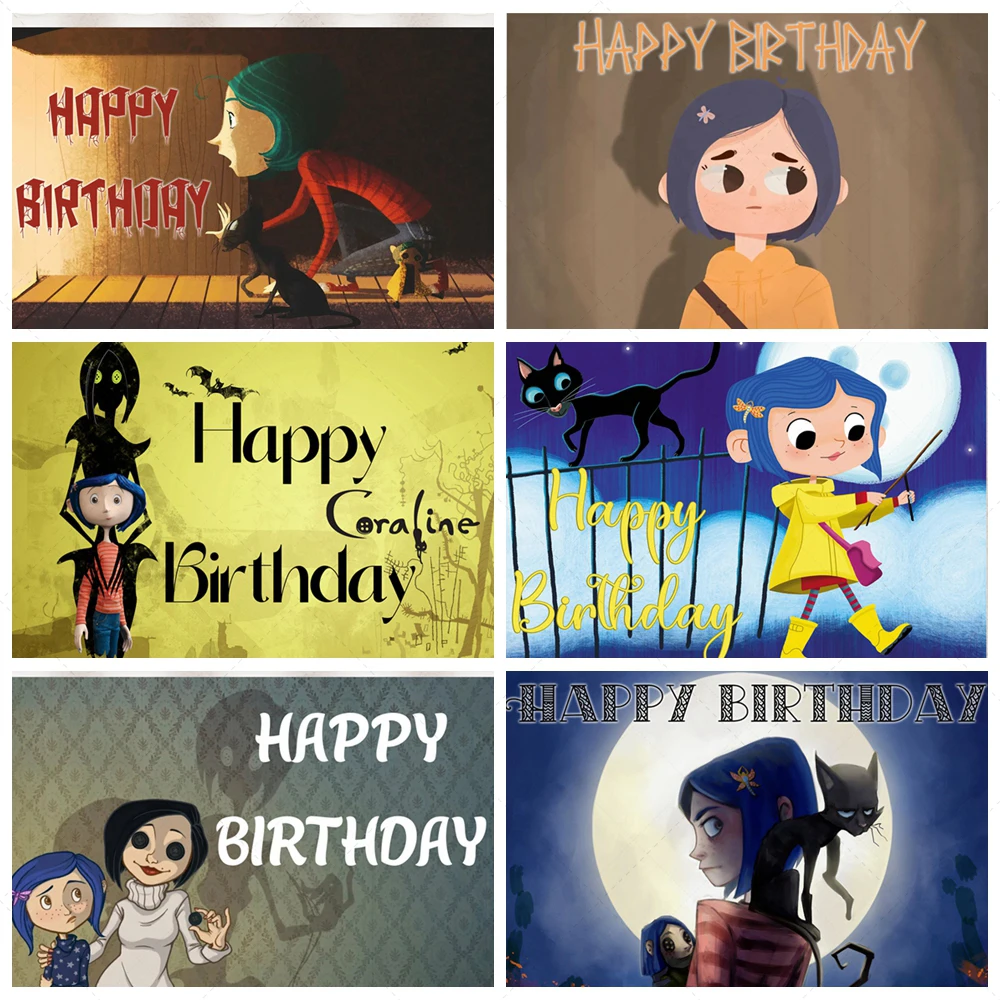 

Coraline & The Secret Door Birthday Party Background Cake Decoration Banner Kids Baby Shower Photography Custom Studio Supplies