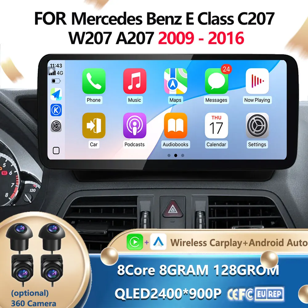 Android 14 Stereo GPS 4G for Mercedes Benz E Class C207 W207 A207 2009 - 2016 Wireless Carplay Car Radio Multimedia Player WiFi