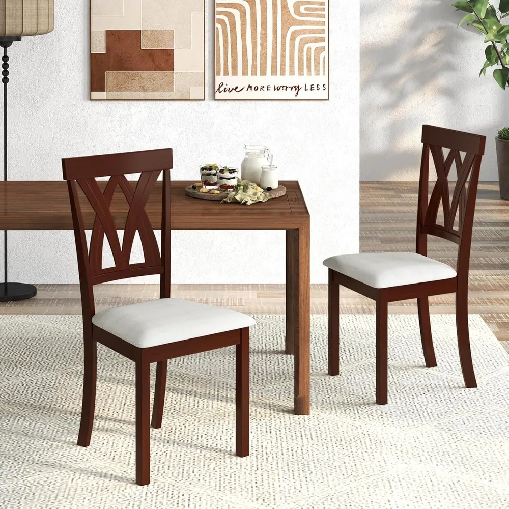 

Wood Dining Chair Set of 2, Wooden Kitchen Chairs with Upholstered Seat, Rubber Wood Legs & Cross Back, Farmhouse Armless