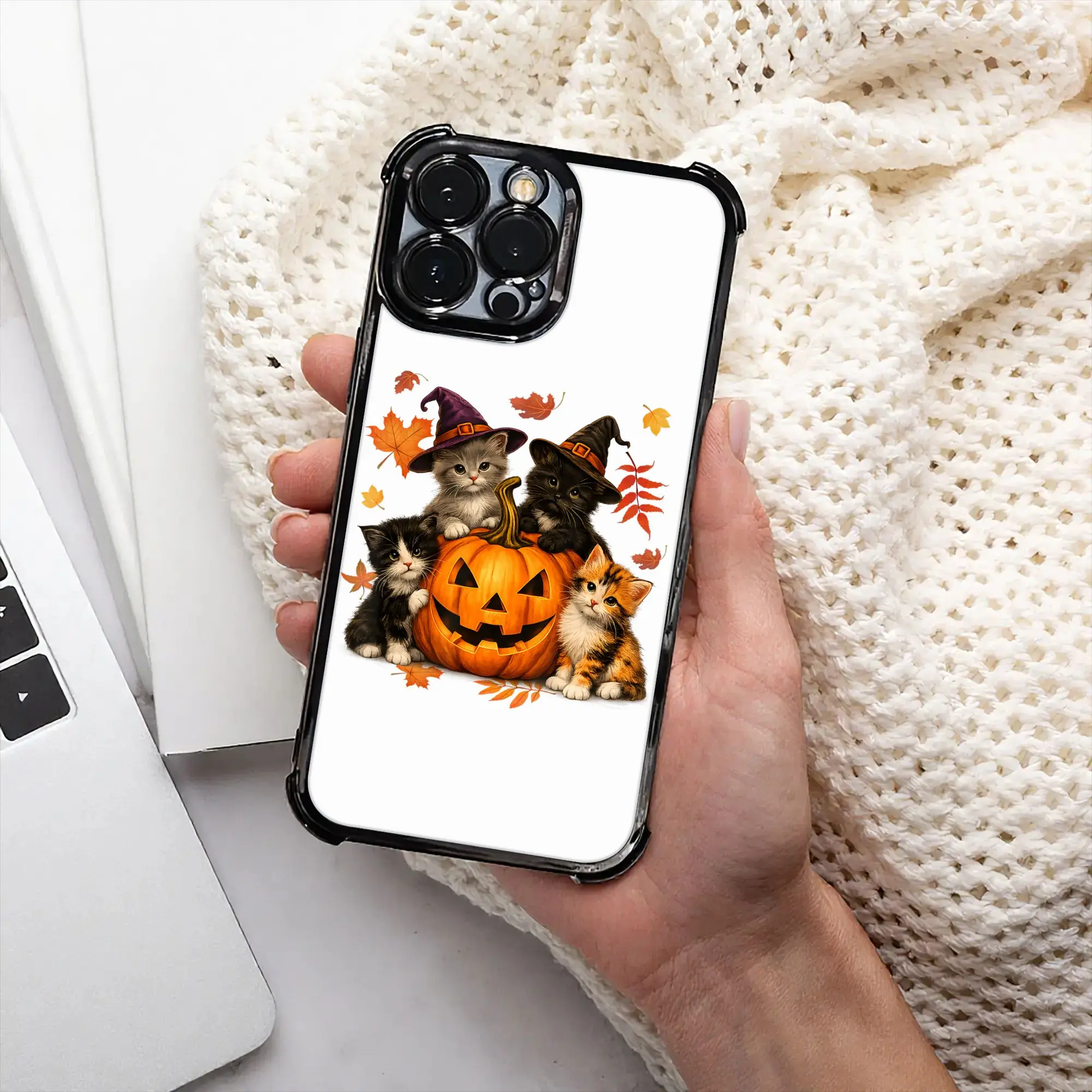 Funda para Teléfono con Diseño de Gatos y Calabazas para Halloween, Temporada Espeluznante, para Hombres, Mujeres y Niños, con Proceso de Galvanoplastia, para Varios Modelos de iPhone