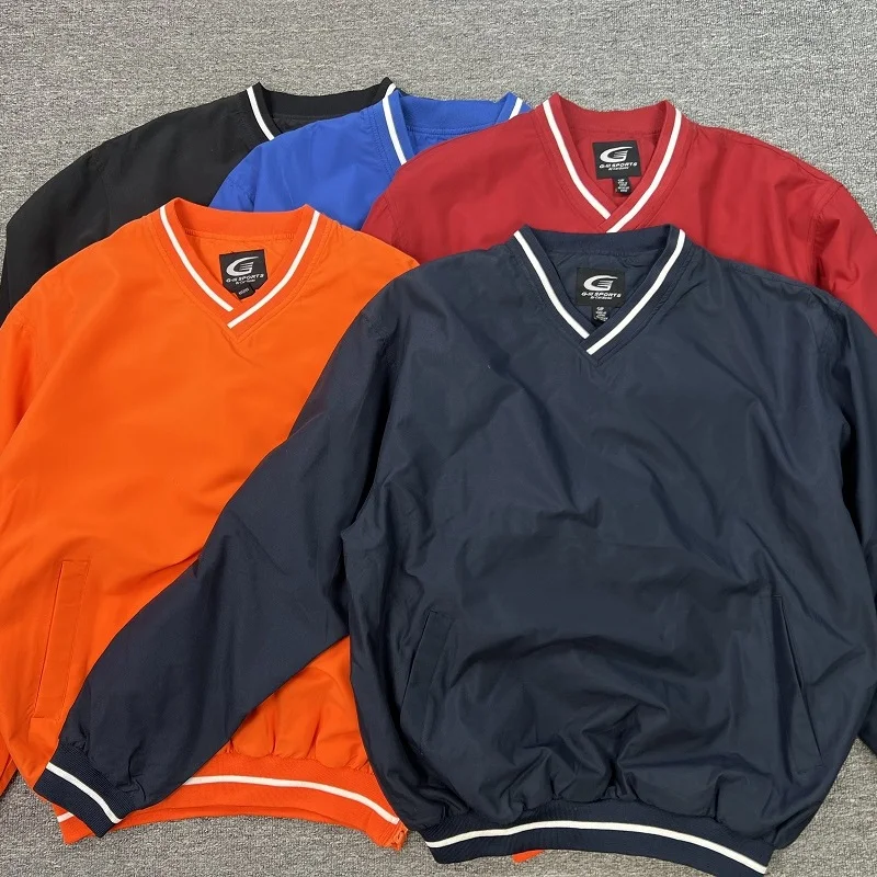 American Retro Spring Classic Baseball Collar Hoodie Loose V-neck Functional Windproof Sports Hoodie for Boys Casual Style Lo...