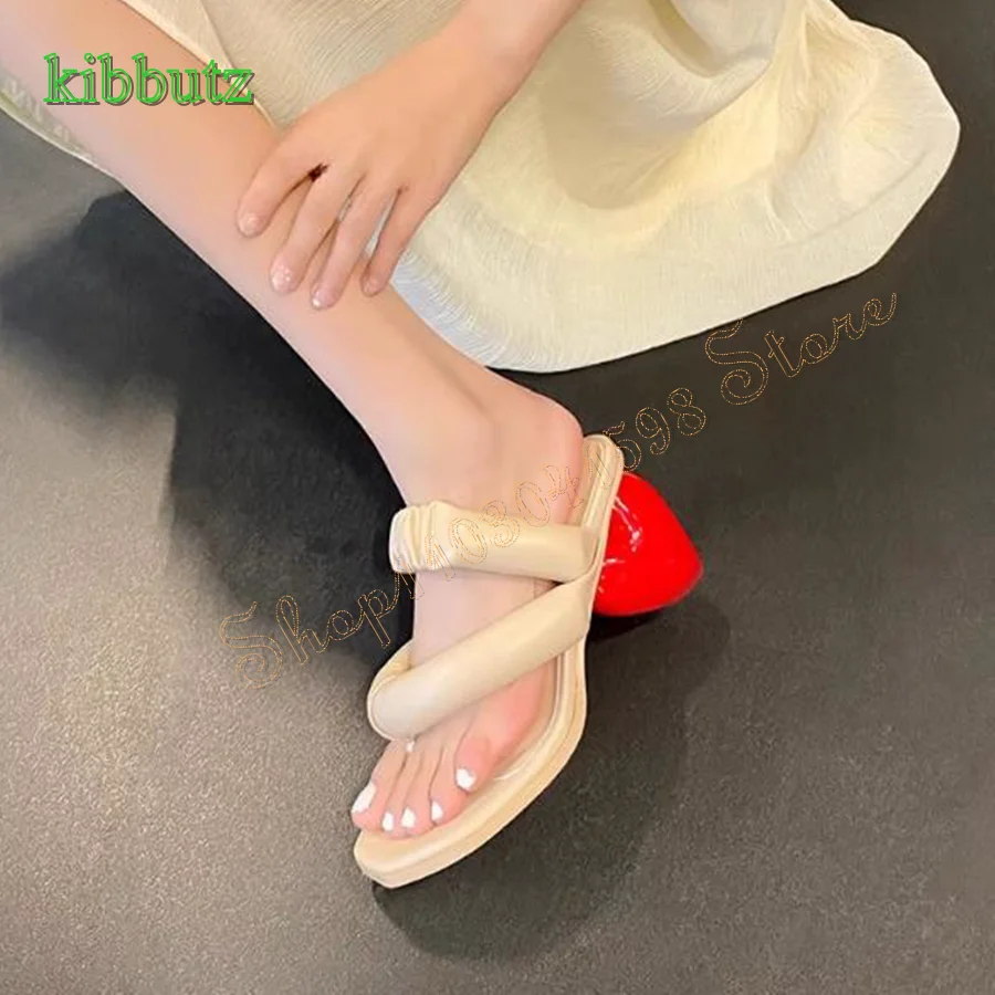 Heart Shaped Special Shaped Heel Sandals Round Toe Leather Flip Flops Wedding Party Women Shoes 2024 New Zapatos Para Mujere