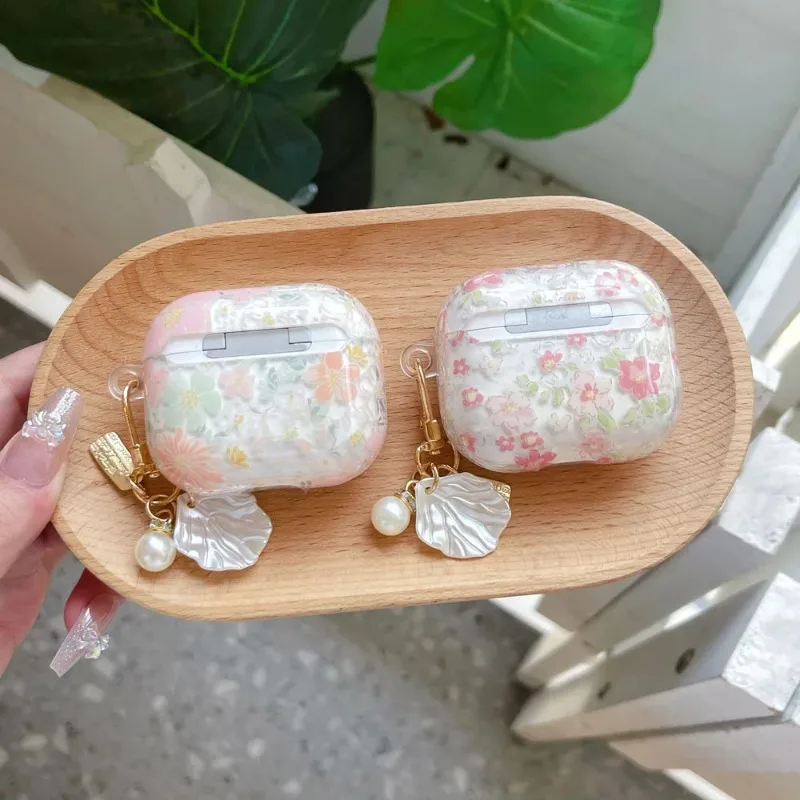 Custodia per auricolari con fiore rosa trasparente carino per AirPods 4 3 2 1 Custodia morbida in silicone per custodie per cuffie Apple AirPod Pro 2 con pendente