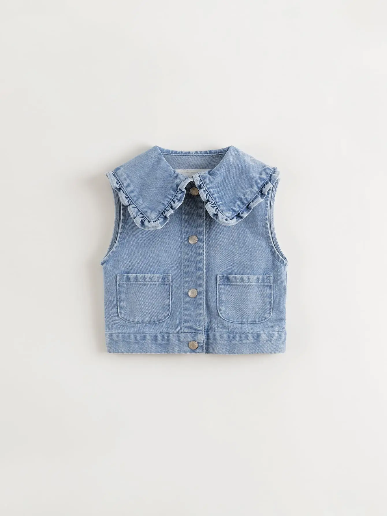 

MARC & JANIE Girls Pleated Lapel Snap Button Denim Vest Cotton Sleeveless Jacket Soft Outerwear 250199