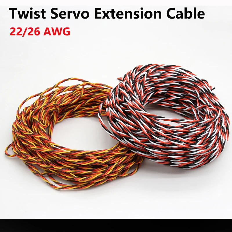 5/10/20M 3 way Twist Servo Extension Cable 22/26 AWG 30/60 Cores JR Futaba Twisted Wire Lead For RC Airplane Accessories