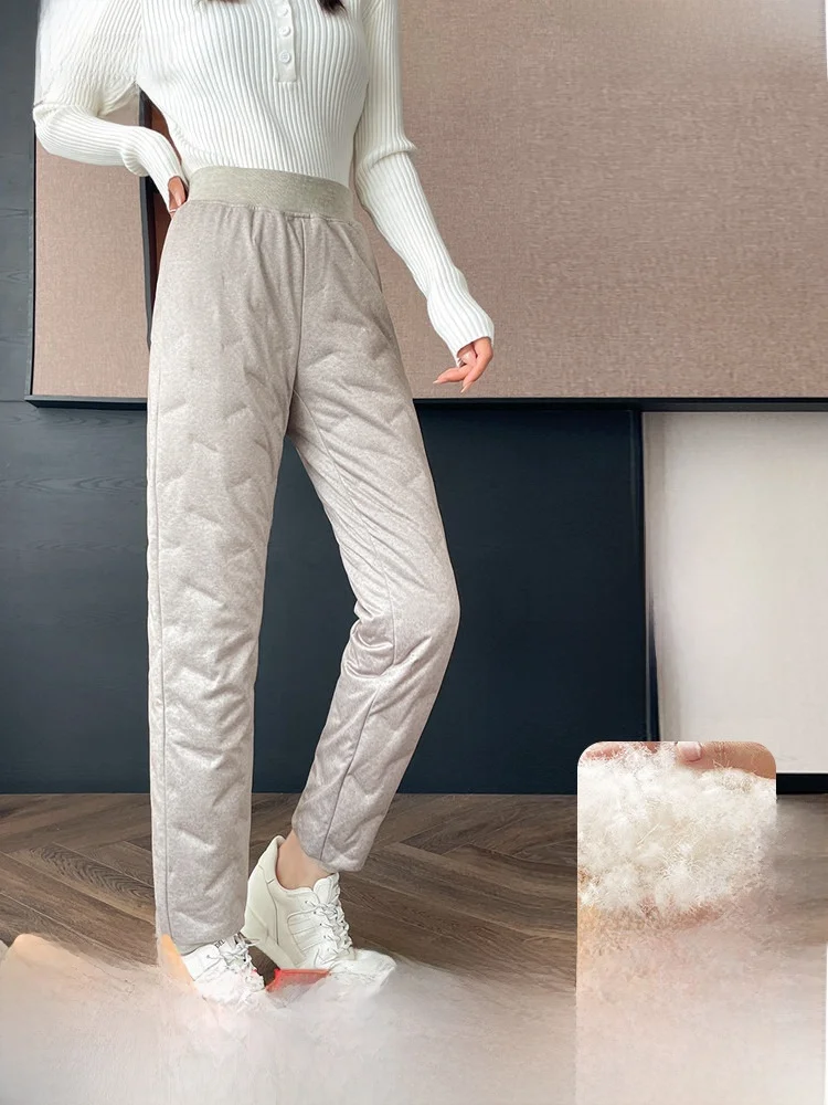 

Snow Flng Goose down Thermal High Waist Women's Pants Slimming Warmth Inner Wear Spring New Sle Non Fluffy Cotton Trousers