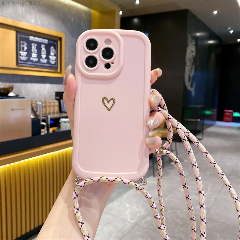 Phone Case For iPhone 16 15 14 13 12 11 Pro Max X XR XS Plus Crossbody Adjustable Lanyard Strap Rope Silicone Soft Cover