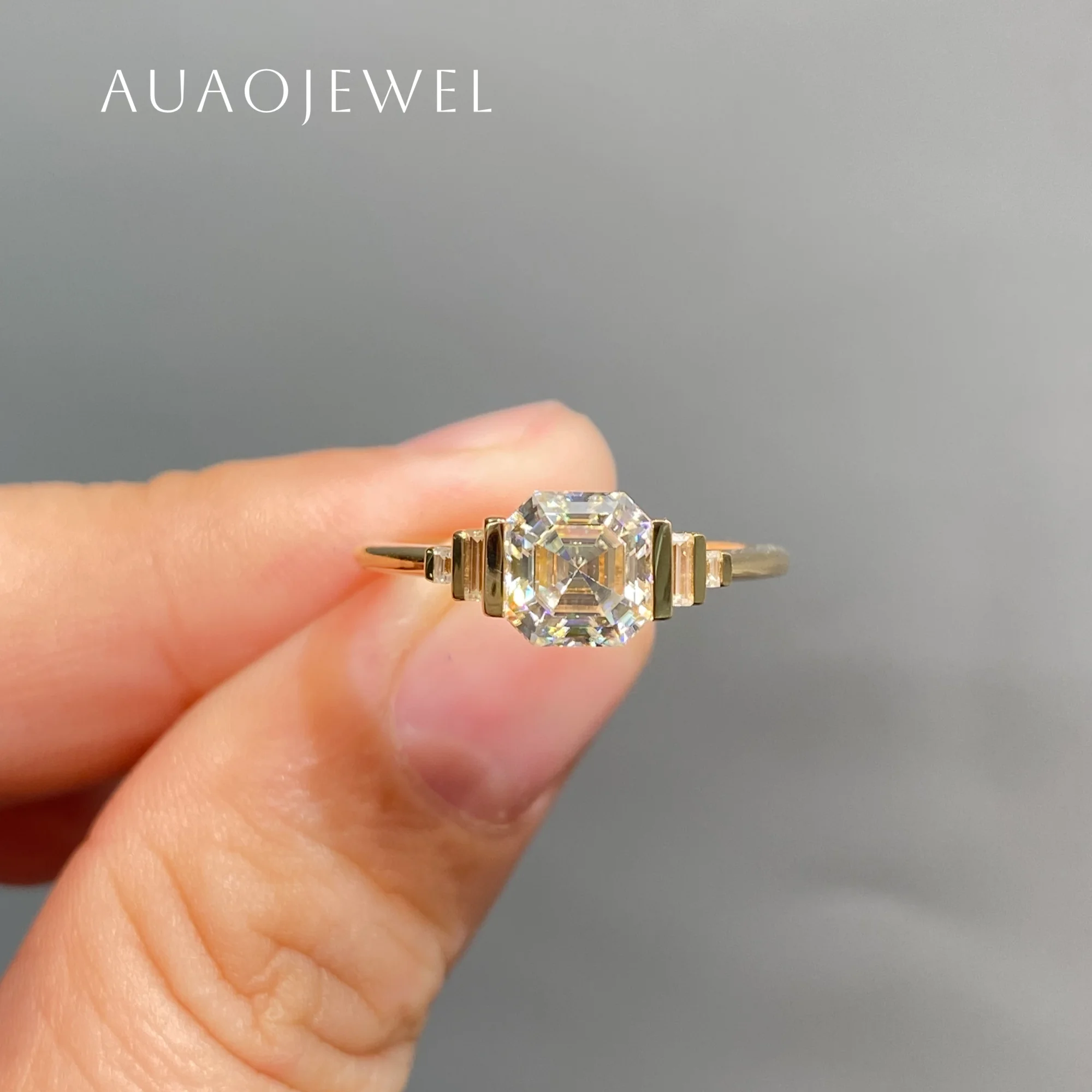 

AUAOJEWEL 2Carat Asscher Cut Moissanite Wedding Ring 925 Sterling Silver Real Gold 18K 9K Original Jewellery Friendship Gifts