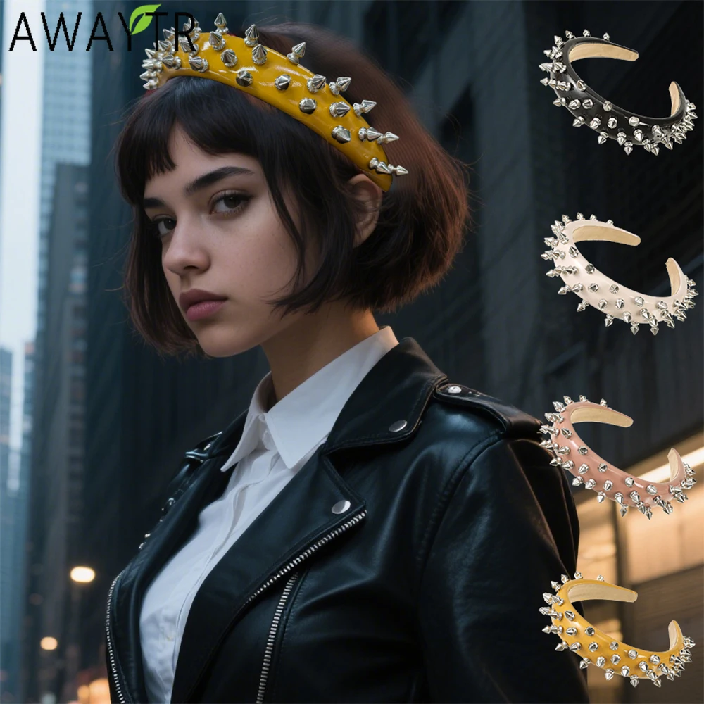 

AWAYTR Leather Rivet r Headbands Fashion Punk Wide Headband Plastic Hair Accessories For Women Trends