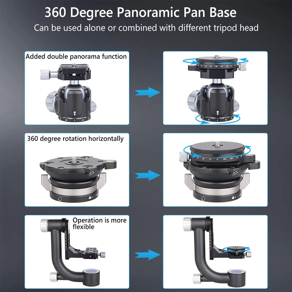 VICELK CNC Aluminum 360° Panoramic Pan Base with Bubble Level and Arca Swiss Plate for Tripod Monopod DSLR Cameras Load 10 KG