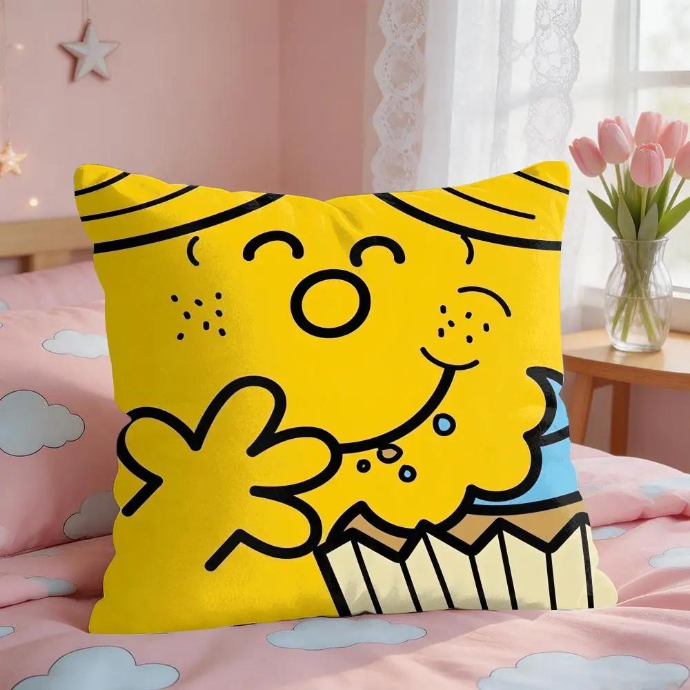 Mr M-Men Cute L-Little Miss Cushion Cover Square Short Plush Pillow Case Living Room Sofa Home Decor Funda 40X40