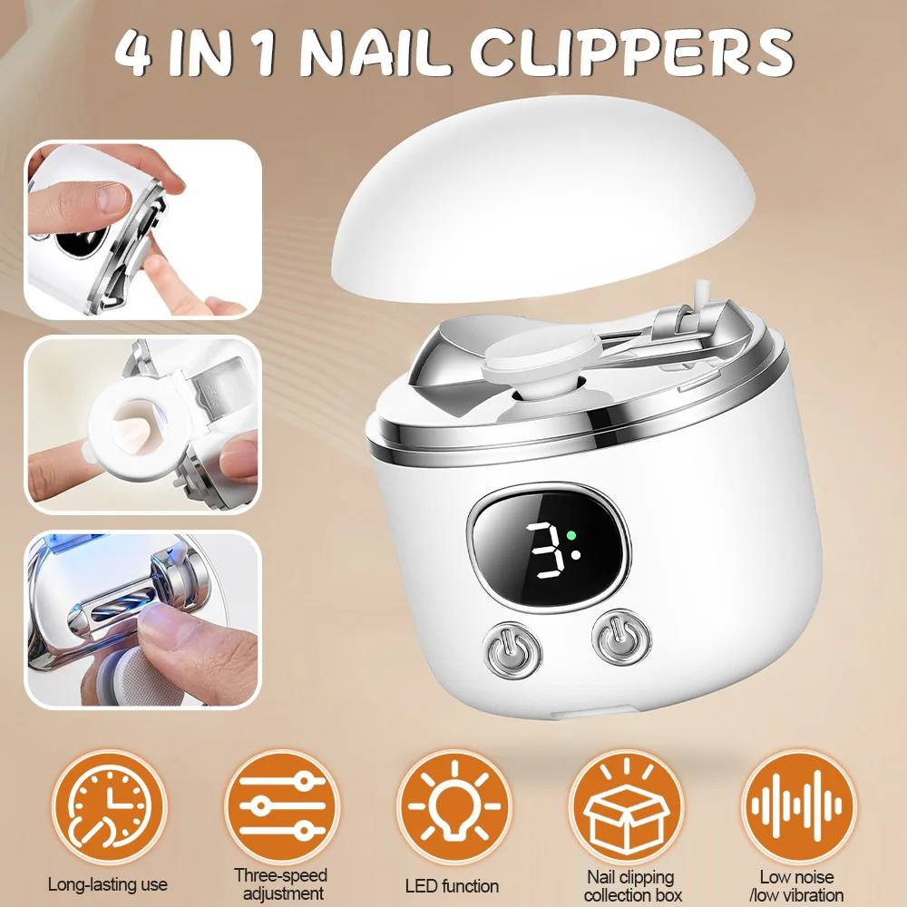 

3 in 1 Electric Nail Clipper with Magnifying Glass, Automatic Nail Trimmer with Magnetic Cover Polishing Tool Nail Clipper Fingernail Cutter for Adults Seniors (White)
