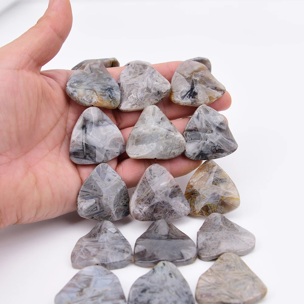 APDGG Big 35mm Natural Bamboo Leaf Agates Wavy Triangle Slice Loose Pendant Beads 15'' Strand Jewelry Making DIY