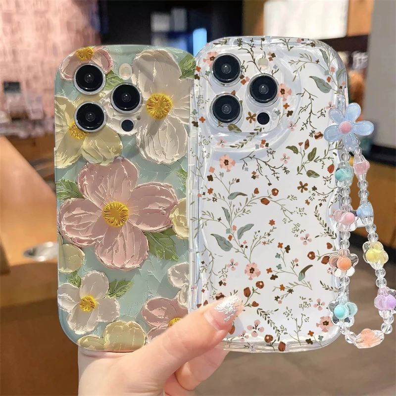 Flower Chain Lanyard Case For OPPO Reno 15 15F 14F 12F 11F 13F 13 14 12 11 A6 A5 Pro A78 A79 A60 Realme C53 C55 C65 C63 C67 C75