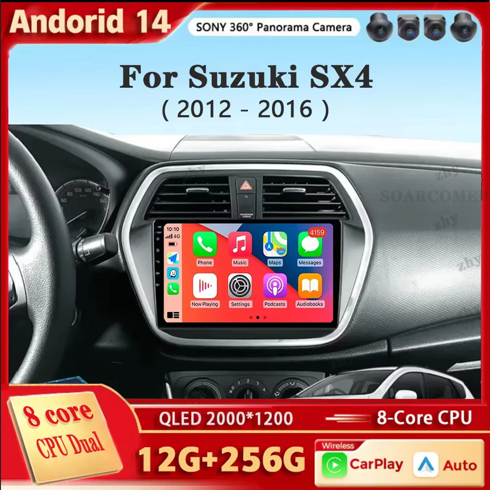 Android 14 Car Radio For Suzuki SX4 S-Cross 2014 2015 2016 2017 Multimedia Player Stereo GPS WIFI+4G wireless Carplay Auto video