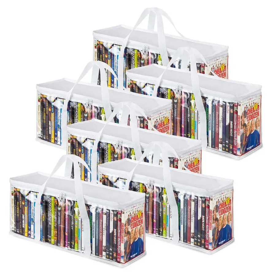 

DVD Storage Bags Set of 6 Media Organizer Bag for DVDs, CDs, Blu Ray Disc, Movie Cases, VHS Box, Video Game Disks, Clear Plastic