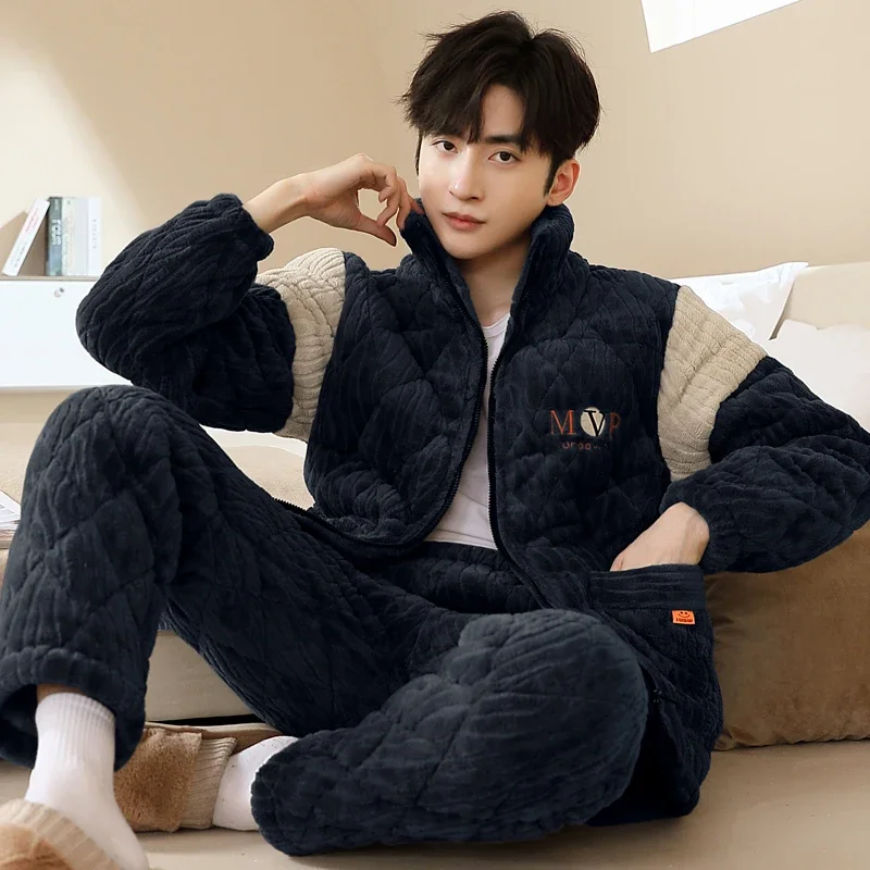 Coreano Inverno Addensare Caldo Vestiti Per La Casa Cardigan Con Cerniera Pigiama Set Uomini Vestiti Per La Casa di Grandi Dimensioni XL-3XL Pigiama In Pile di Corallo Hombre