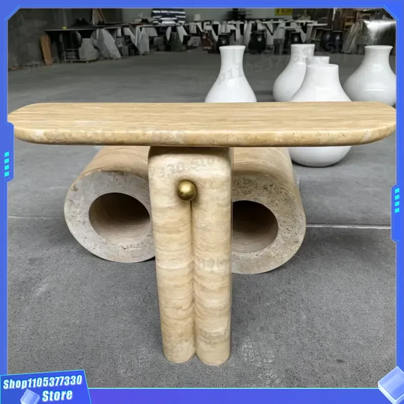 Natural Limestone Entrance Table Modern Design Marble Center Console for Luxury Living Room Home Decor Furniture Natural